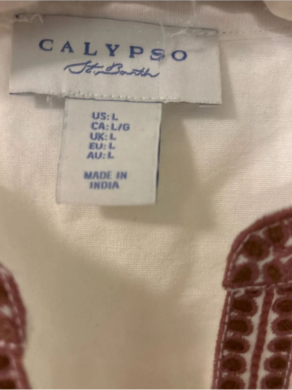 Calypso St Barth-Large-w/Embroidered Balloon Sleeve-Cotton/Flax-Brown/Pink/White - Picture 2 of 5
